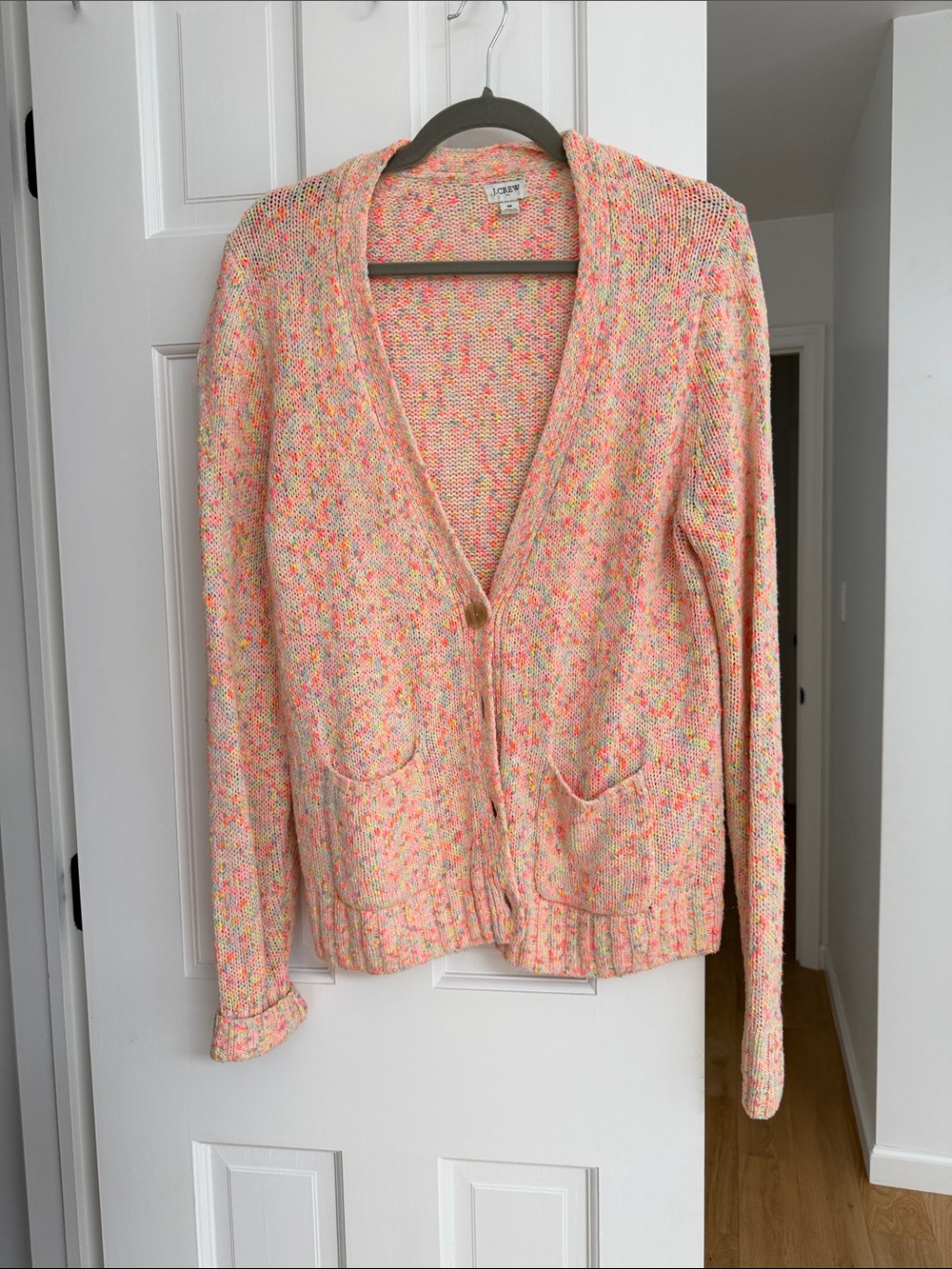J. Crew Pink Multicolor Speckled V-Neck Cardigan